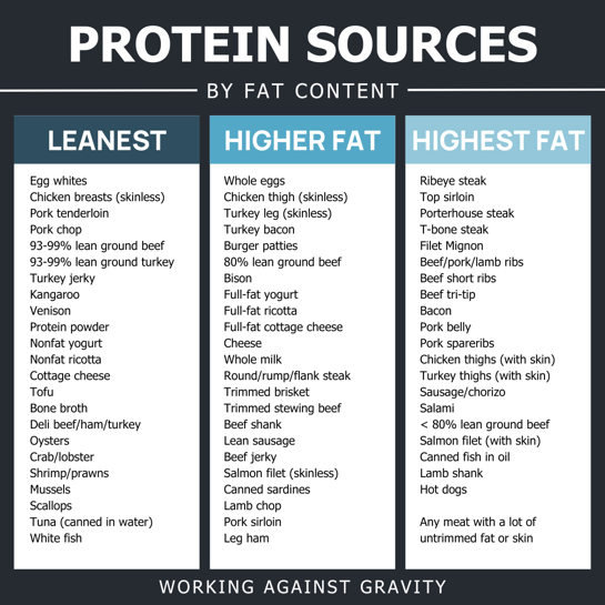 protein sources by fat content - working against gravity nutrition